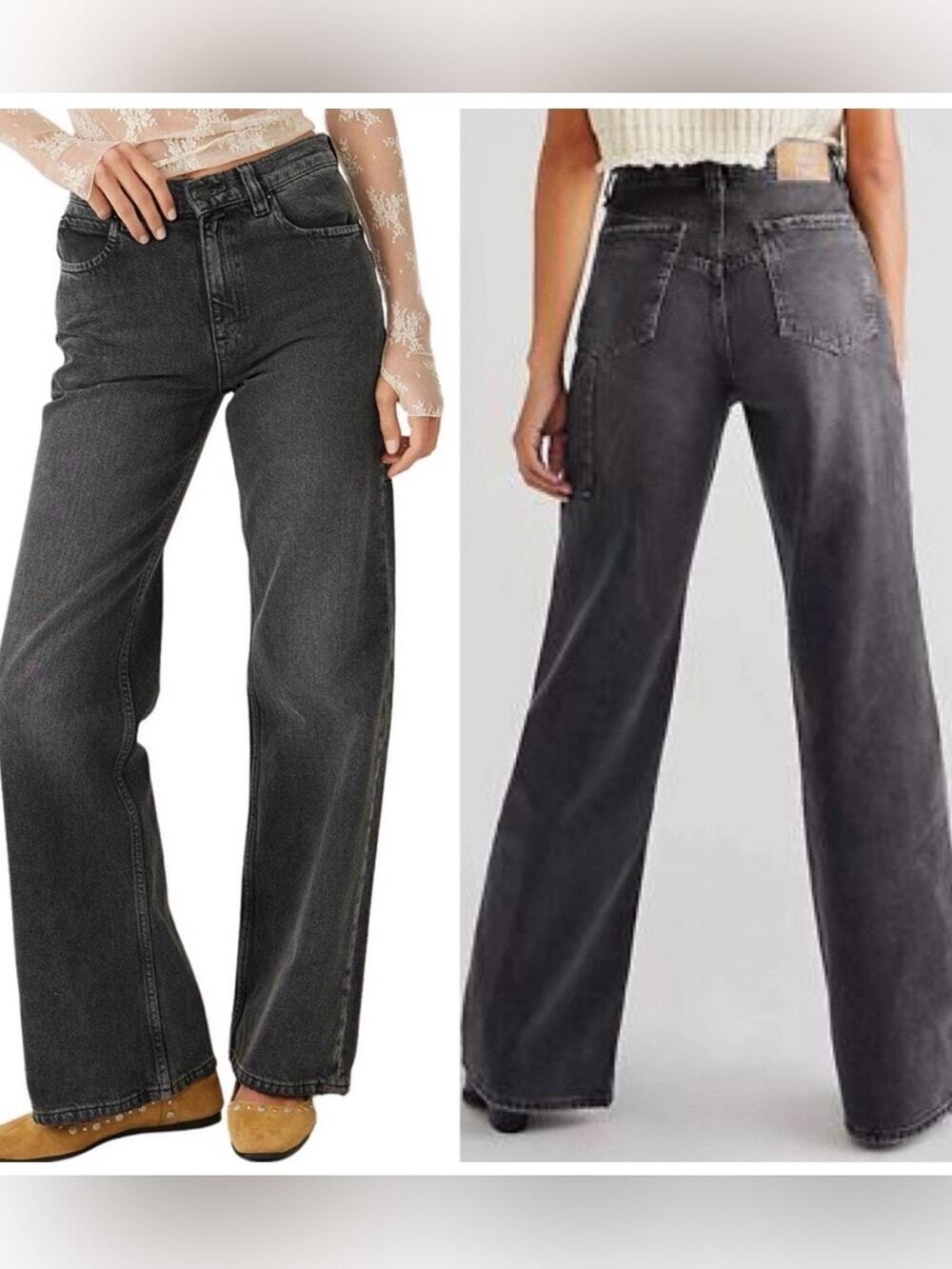 We The Free Tinsley Baggy High-Rise Straight Leg Black Denim Jeans Sz 29 NWT
